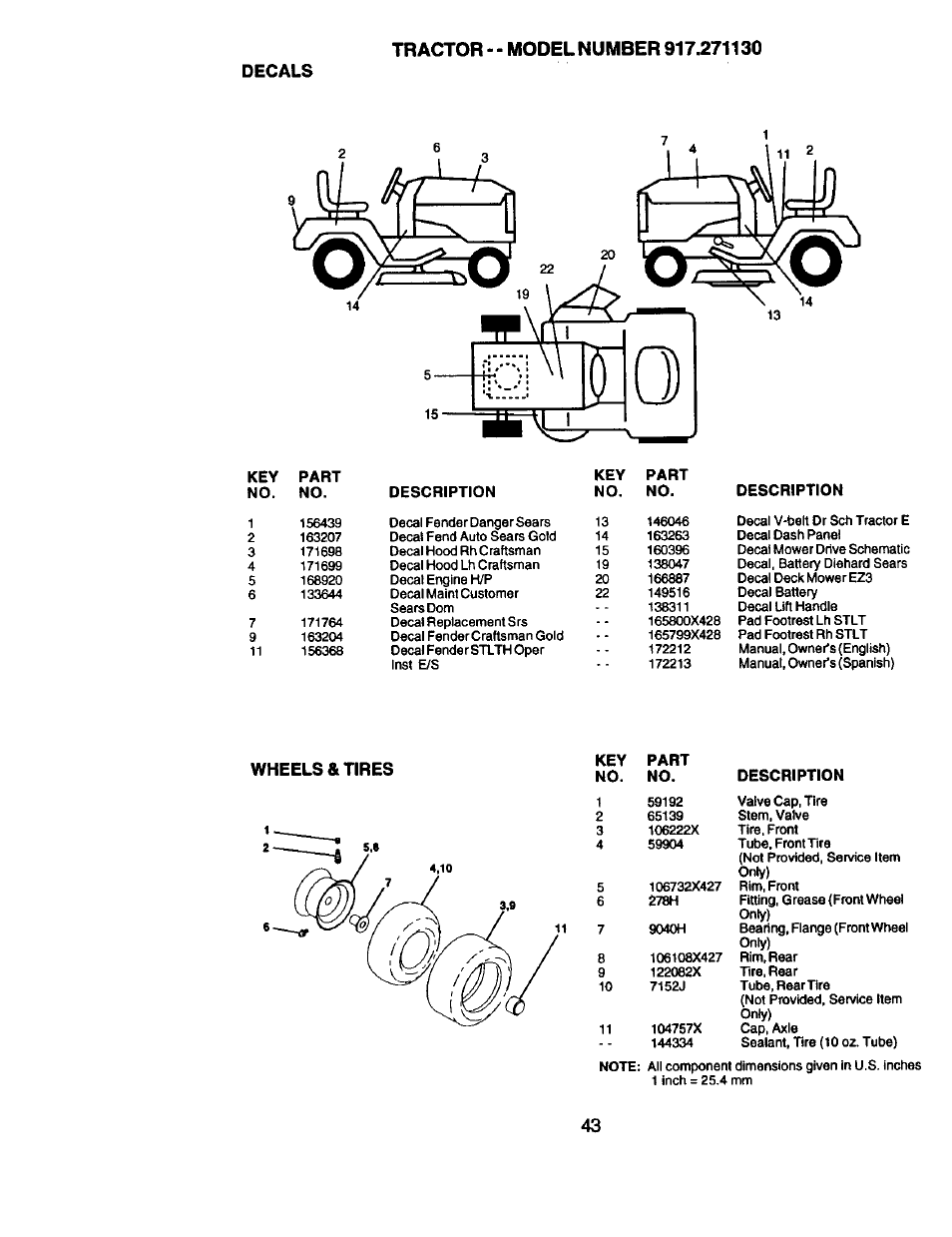 Key part no. no, Description | Craftsman 917.271130 User Manual | Page 43 / 60