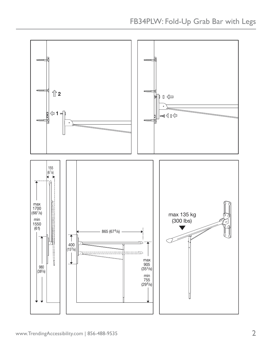 Fb34plw: fold-up grab bar with legs 2 | Trending Accessibility FB34PLW: Fold-Up Grab Bar with Legs User Manual | Page 2 / 2