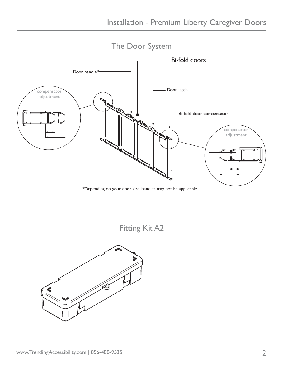 Installation - premium liberty caregiver doors 2, The door system fitting kit a2 | Trending Accessibility PREMIUM LIBERTY CAREGIVER DOORS User Manual | Page 2 / 8