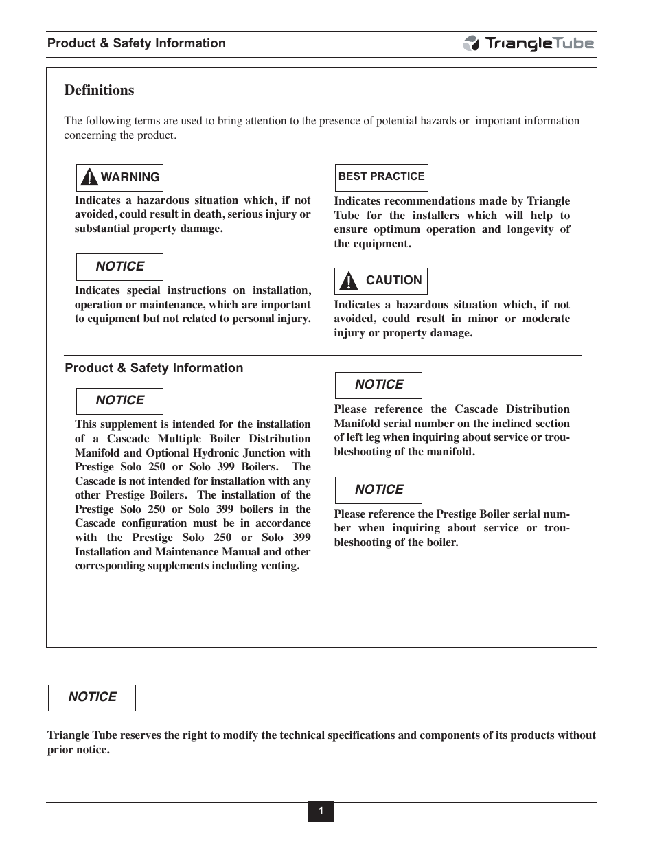 Definitions | TriangleTube Prestige Cascade System User Manual | Page 4 / 64