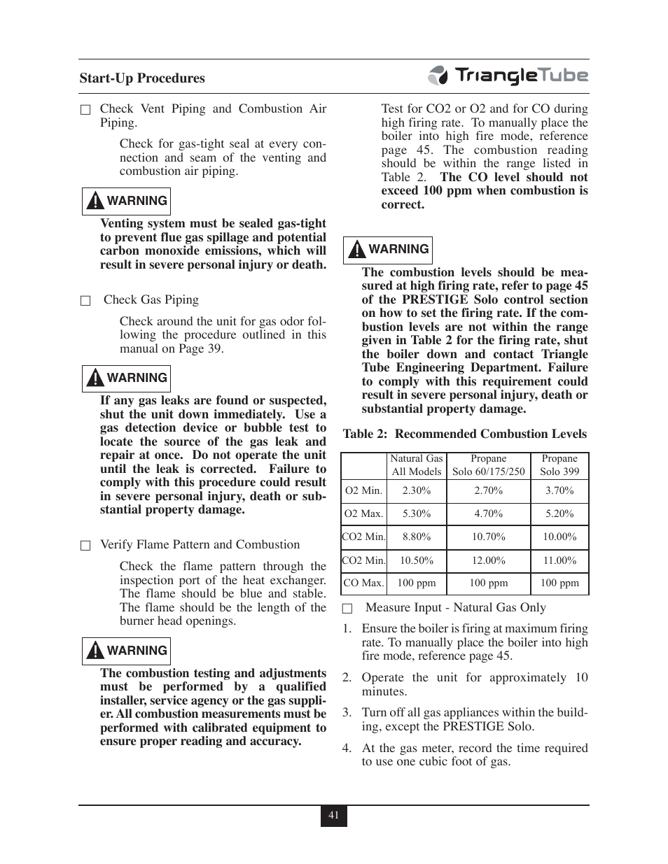 Start-up procedures | TriangleTube 399 Solo User Manual | Page 47 / 88