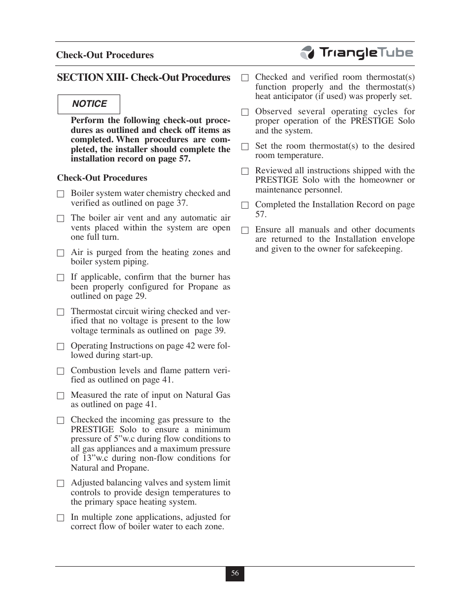 Check-out procedures | TriangleTube 399 Solo User Manual | Page 62 / 88