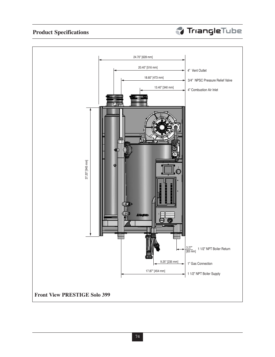 Product specifications, Front view prestige solo 399 | TriangleTube 399 Solo User Manual | Page 80 / 88