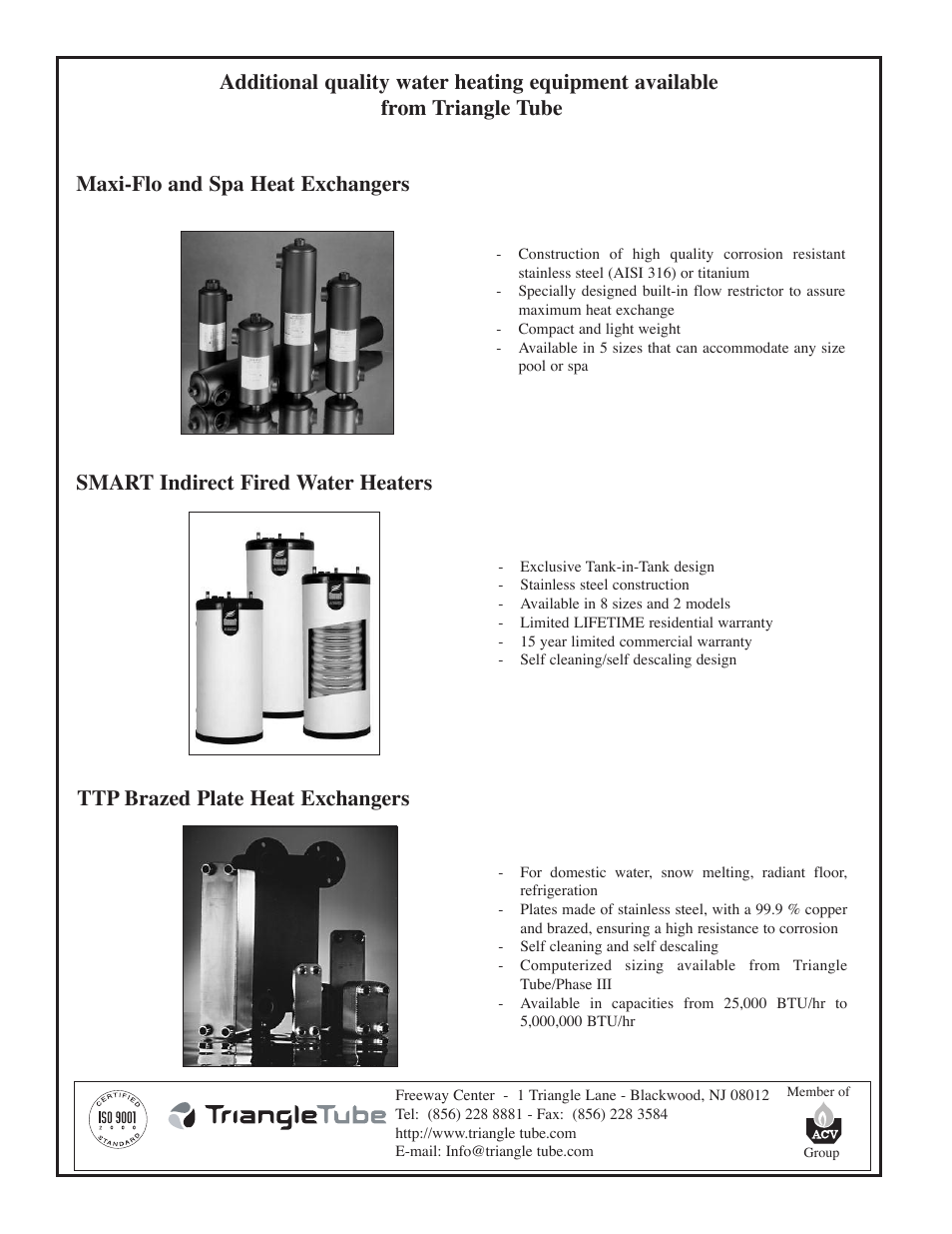 Ttp brazed plate heat exchangers, Smart indirect fired water heaters, Maxi-flo and spa heat exchangers | TriangleTube 399 Solo User Manual | Page 88 / 88