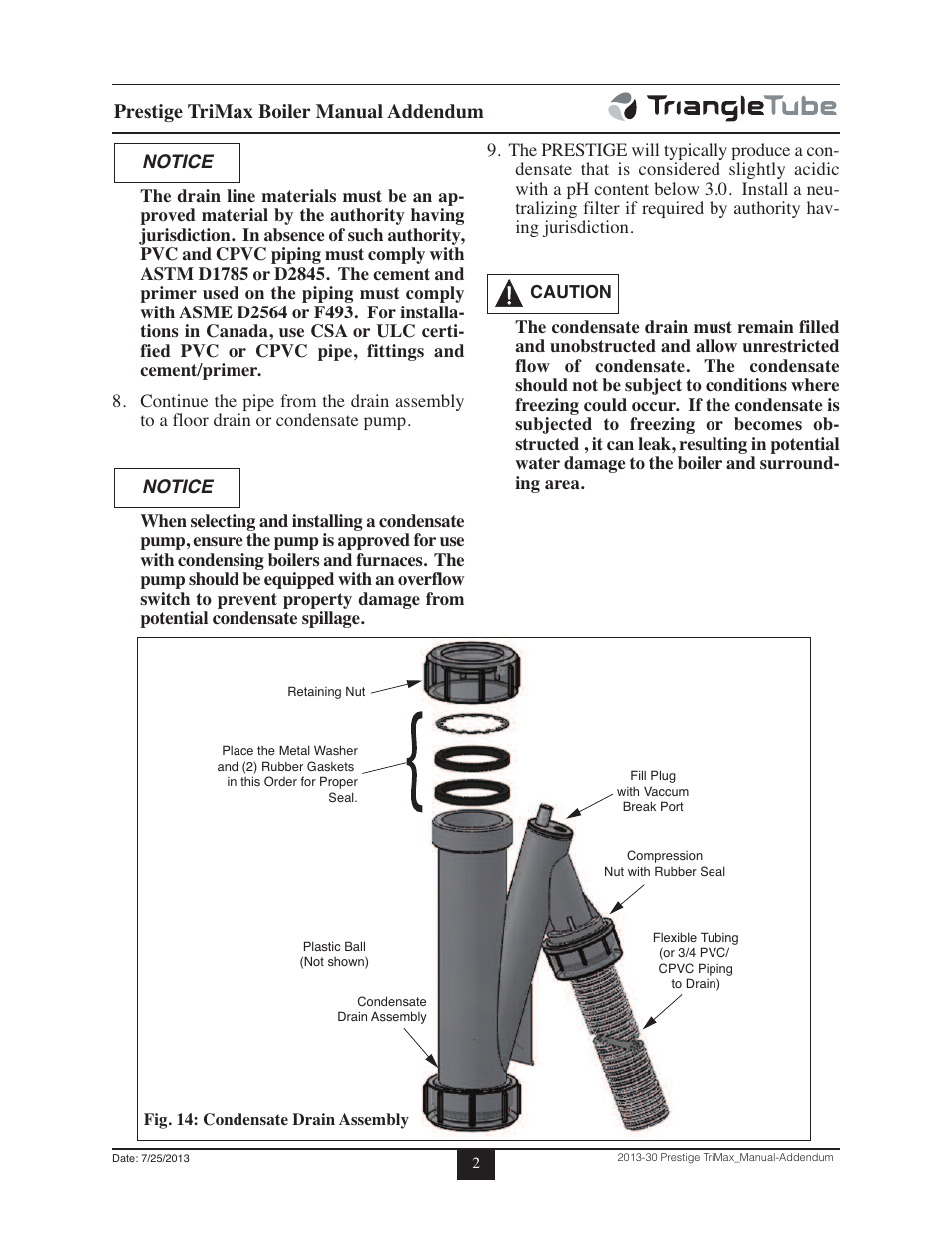 Prestige trimax boiler manual addendum | TriangleTube Prestige Trimax Solo Series User Manual | Page 2 / 2