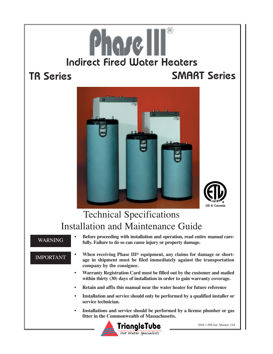 TriangleTube TR Series User Manual | 33 pages