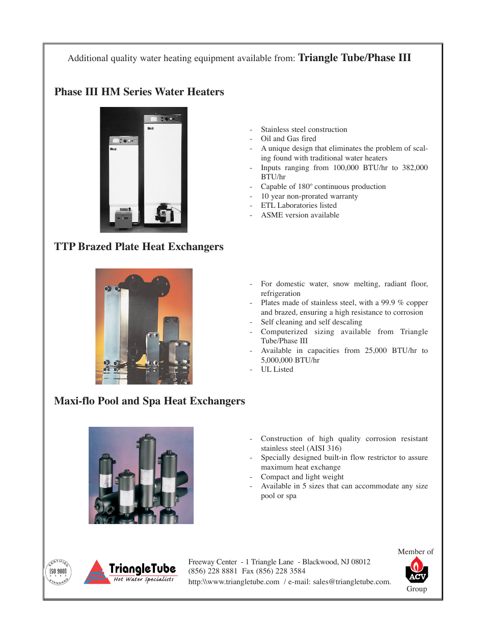 Ttp brazed plate heat exchangers, Maxi-flo pool and spa heat exchangers | TriangleTube TR Series User Manual | Page 33 / 33