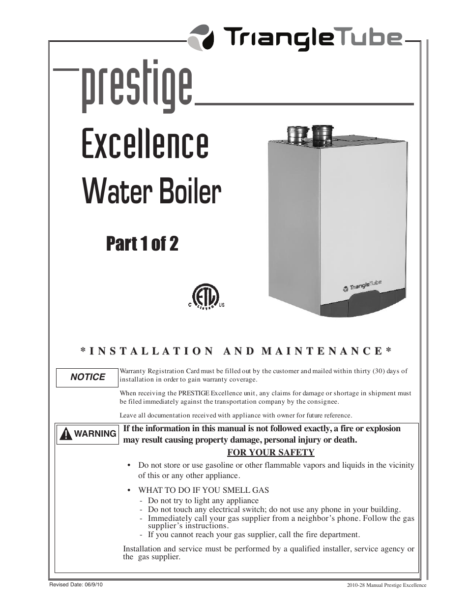 TriangleTube Prestige Excellence Part 1 User Manual | 105 pages