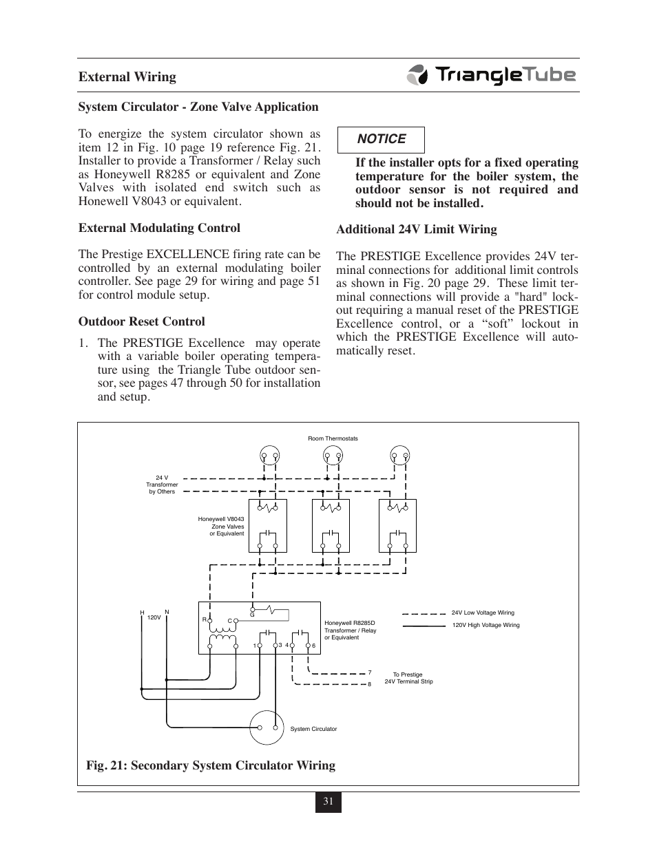 External wiring, Fig. 21: secondary system circulator wiring | TriangleTube Prestige Excellence Part 1 User Manual | Page 38 / 105