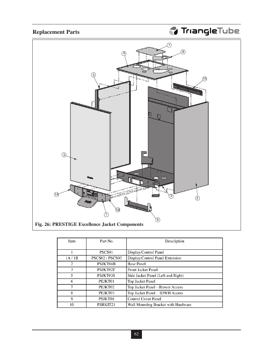 Replacement parts, Fig. 26: prestige excellence jacket components | TriangleTube Prestige Excellence Part 1 User Manual | Page 69 / 105