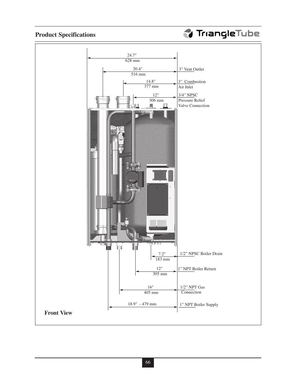 Product specifications, Front view | TriangleTube Prestige Excellence Part 1 User Manual | Page 73 / 105