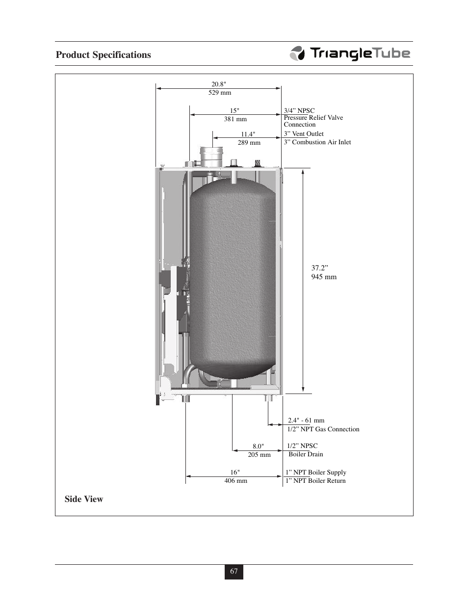 Product specifications, Side view | TriangleTube Prestige Excellence Part 1 User Manual | Page 74 / 105