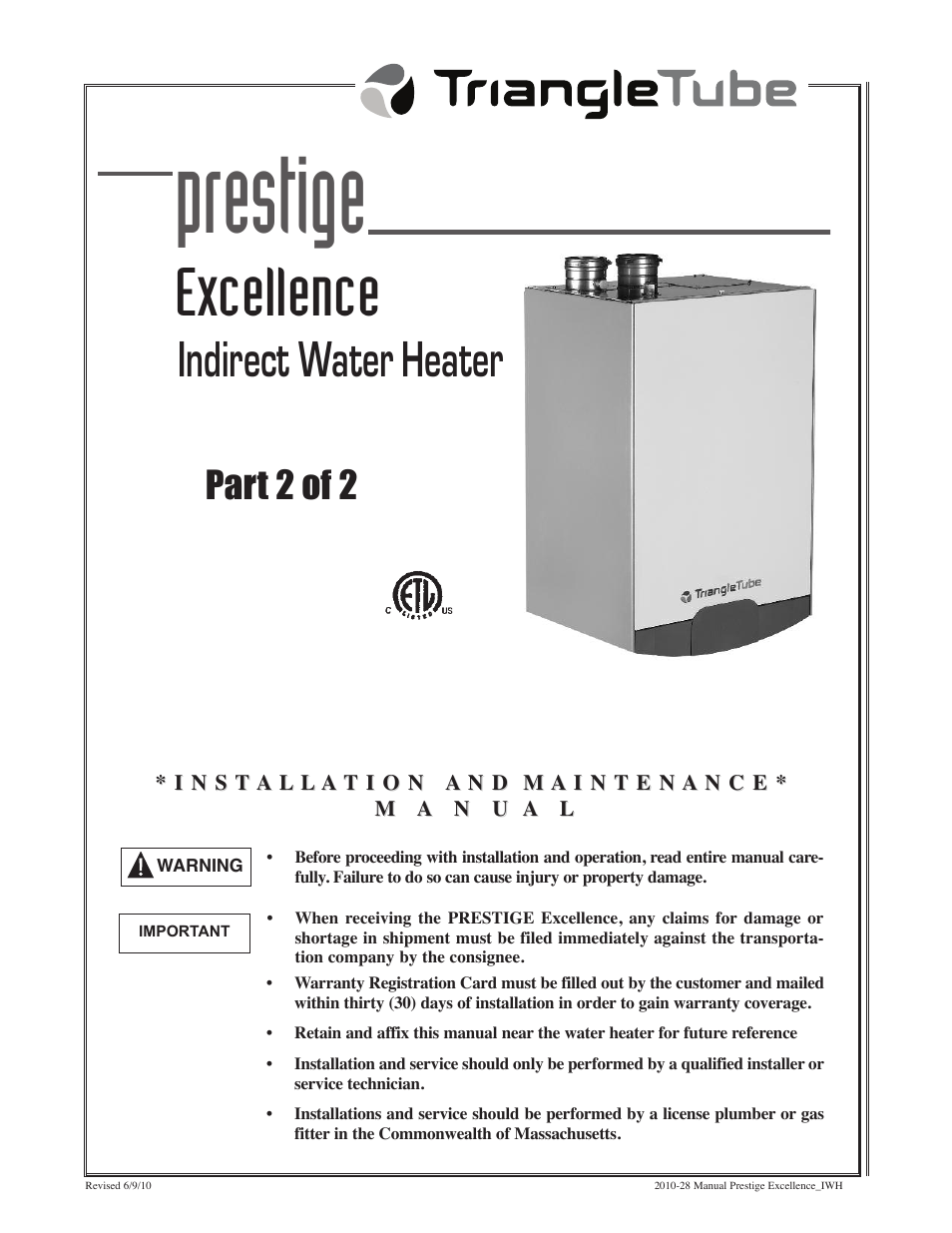 Prestige, Excellence, Indirect water heater | Part 2 of 2 | TriangleTube Prestige Excellence Part 1 User Manual | Page 79 / 105