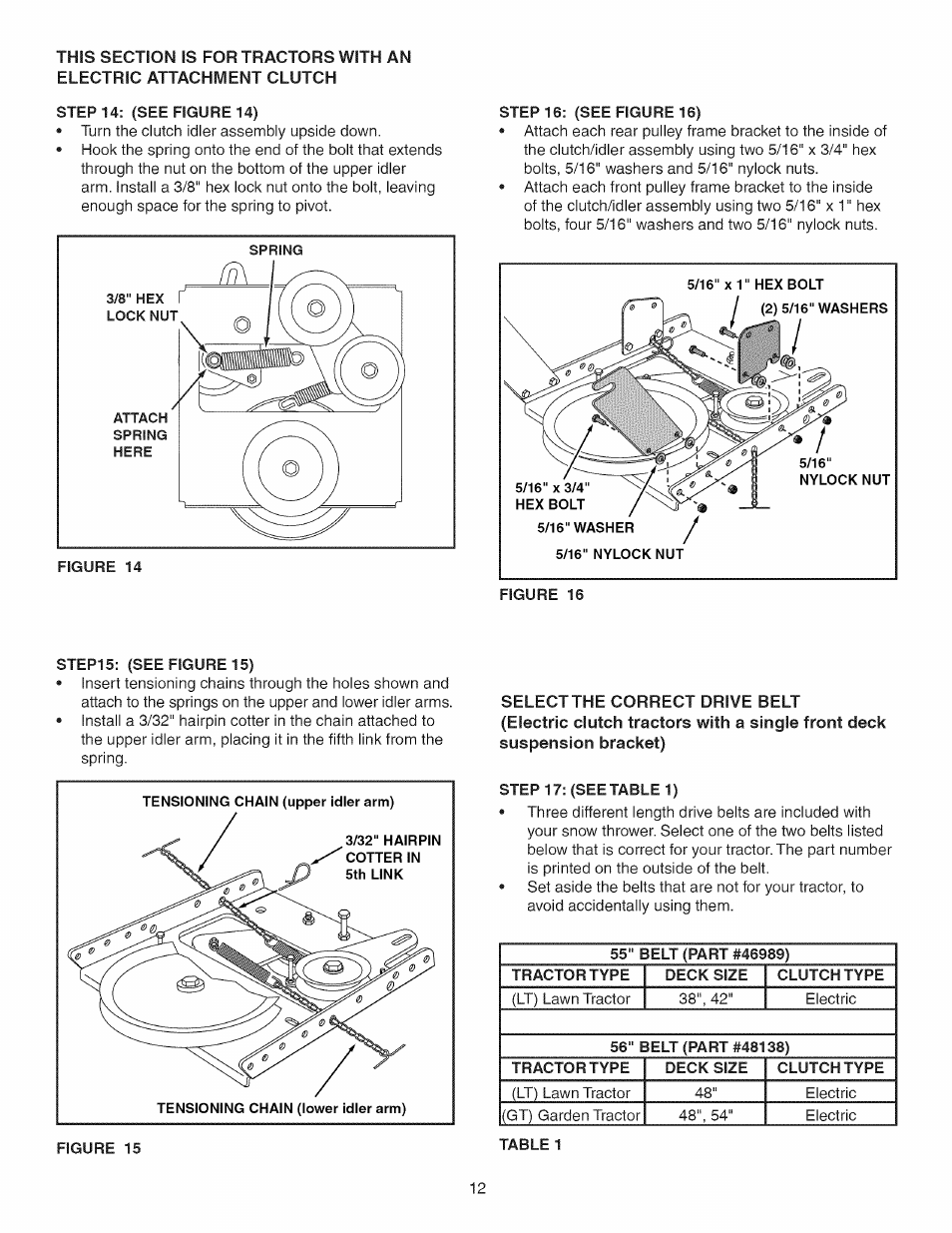 Step 14: (see figure 14), Step 16: (see figure 16), Step15: (see figure 15) | Step 17: (see table 1) | Craftsman 486.24837 User Manual | Page 12 / 36