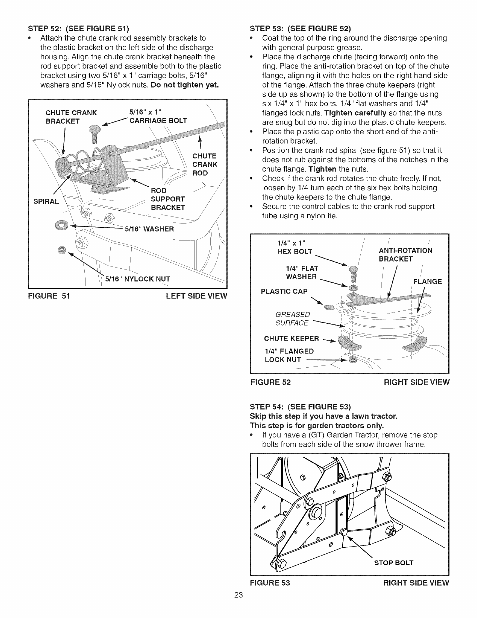 Step 52: (see figure 51), Step 53: (see figure 52), Step 54: (see figure 53) | Craftsman 486.24837 User Manual | Page 23 / 36