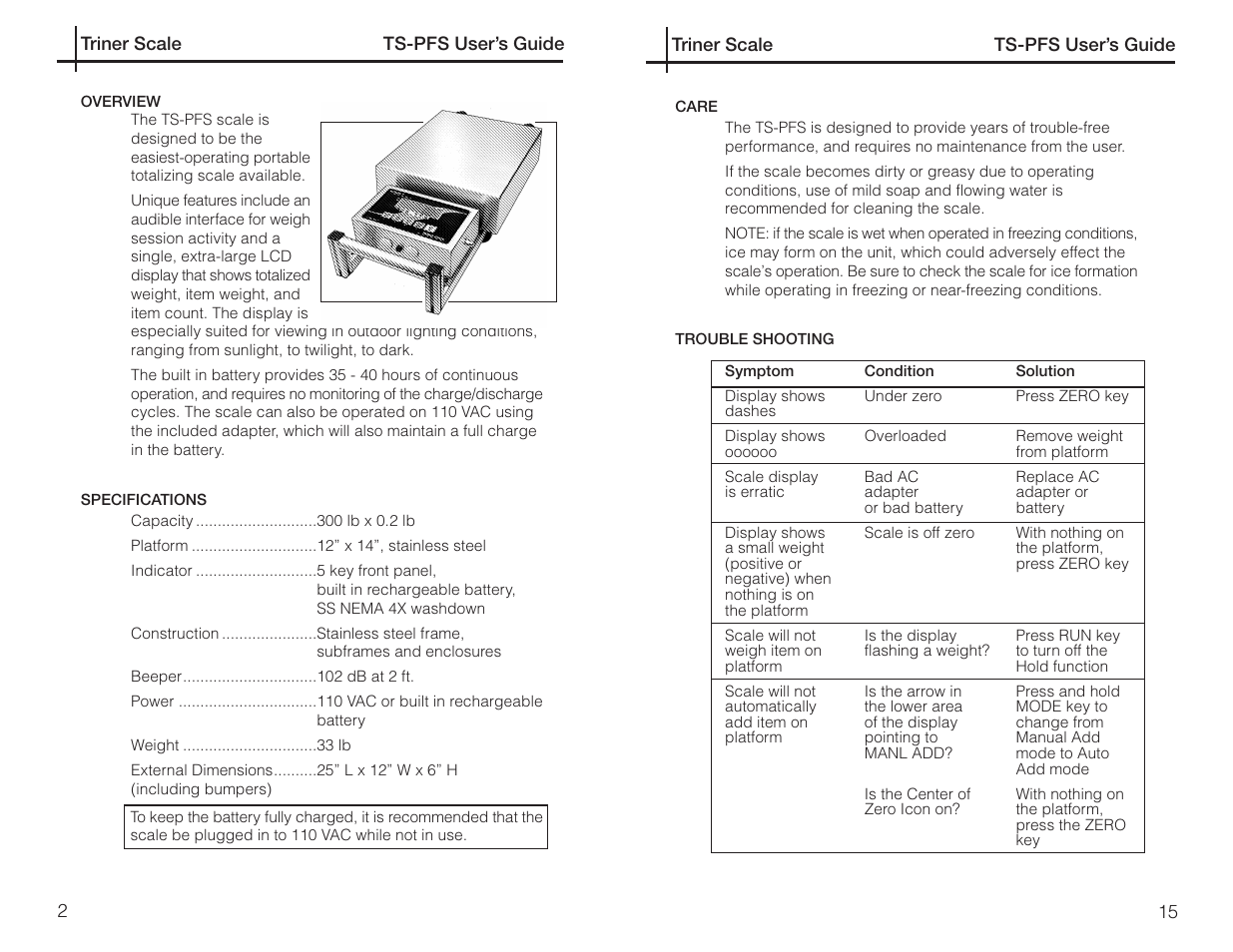Triner Scale TS-PFS Users Guide User Manual | Page 3 / 18