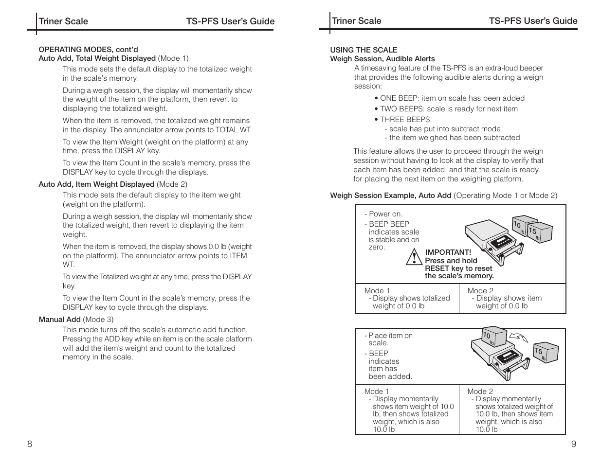 Triner Scale TS-PFS Users Guide User Manual | Page 9 / 18