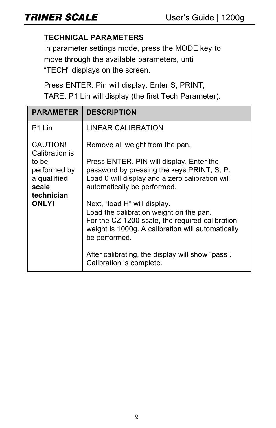 User’s guide | 1200g | Triner Scale 1200g High Precision User Manual | Page 11 / 20