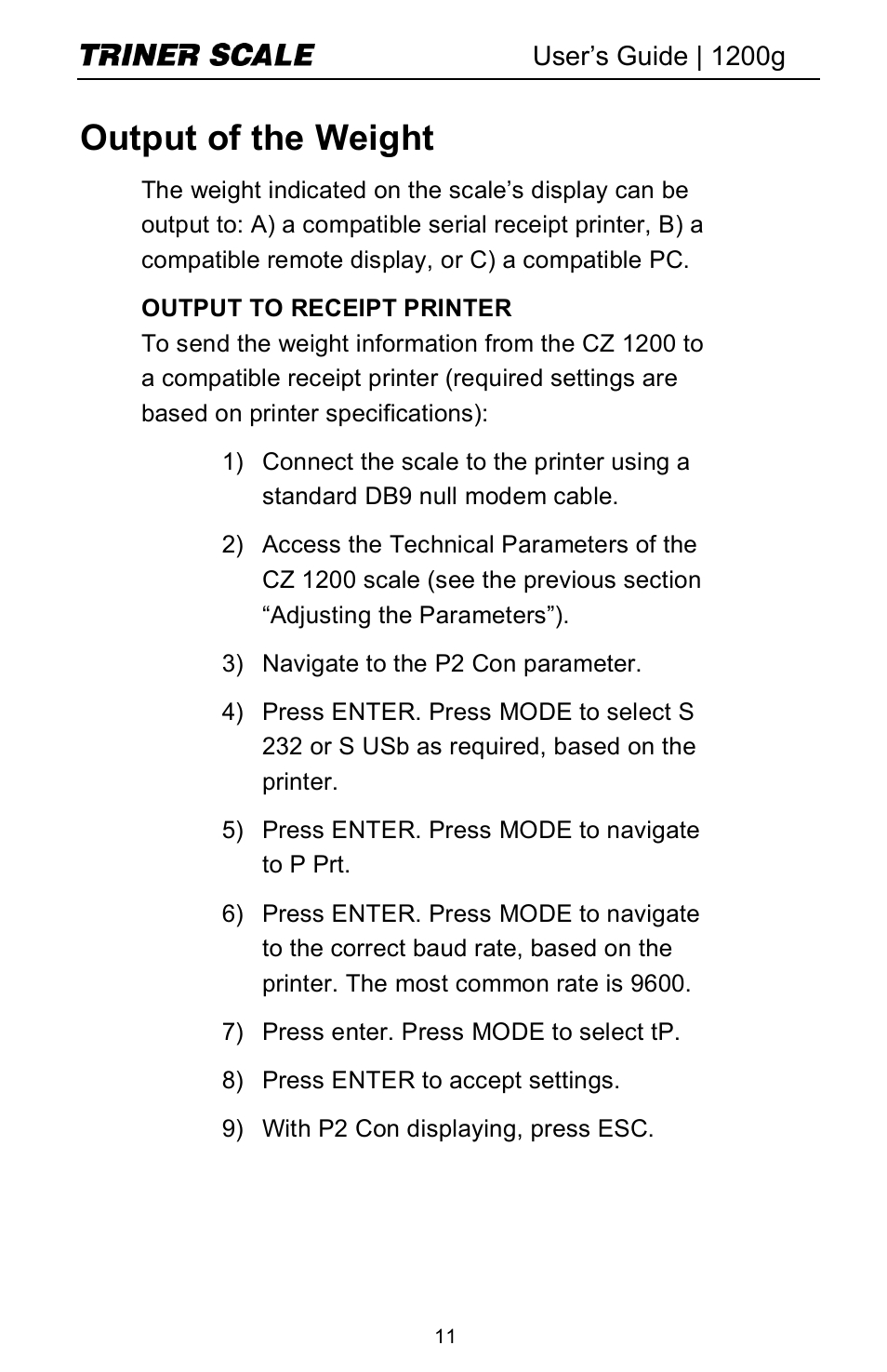 Output of the weight | Triner Scale 1200g High Precision User Manual | Page 13 / 20