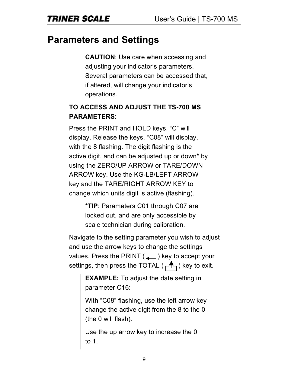 Parameters and settings | Triner Scale TS 700-MS Series 2 User Manual | Page 11 / 24