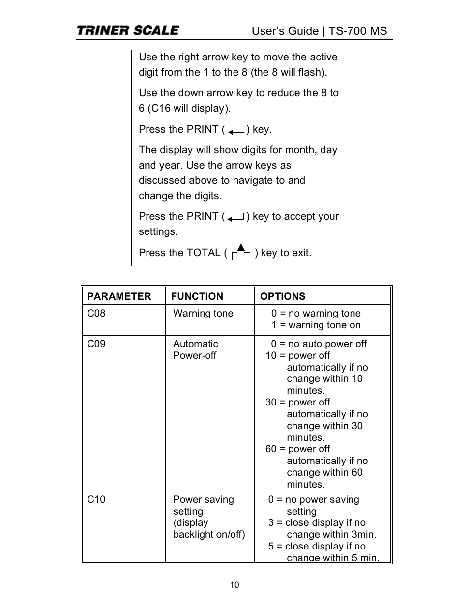 Triner Scale TS 700-MS Series 2 User Manual | Page 12 / 24