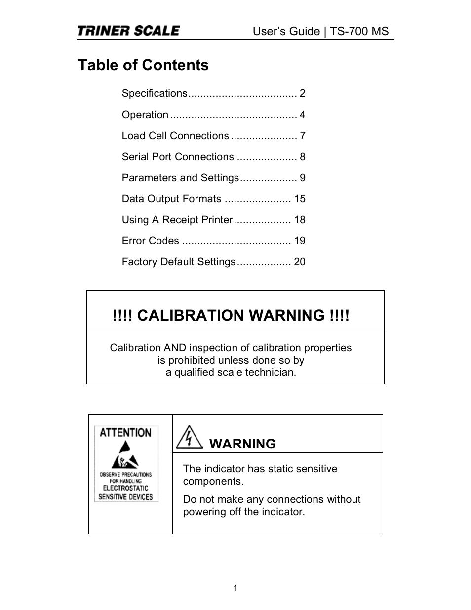 Triner Scale TS 700-MS Series 2 User Manual | Page 3 / 24