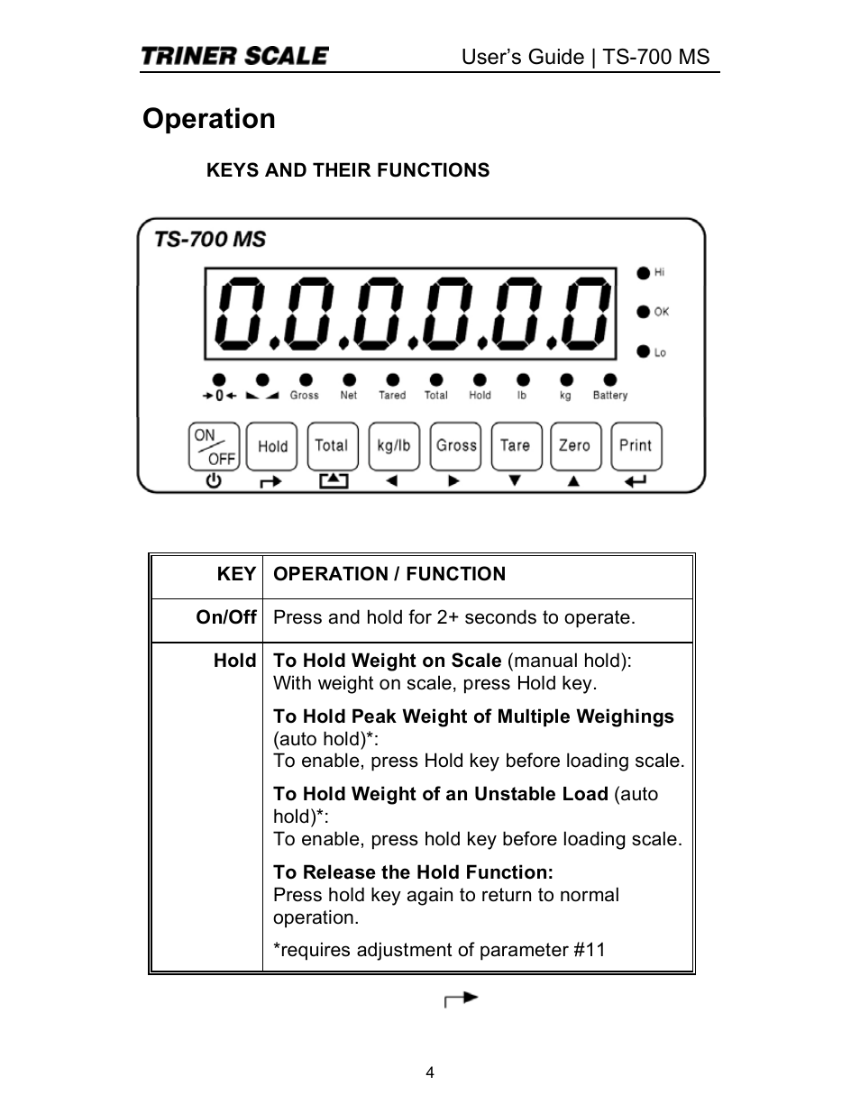 Operation | Triner Scale TS 700-MS Series 2 User Manual | Page 6 / 24
