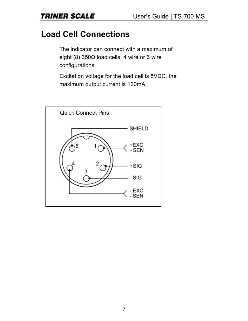 Load cell connections | Triner Scale TS 700-MS Series 2 User Manual | Page 9 / 24