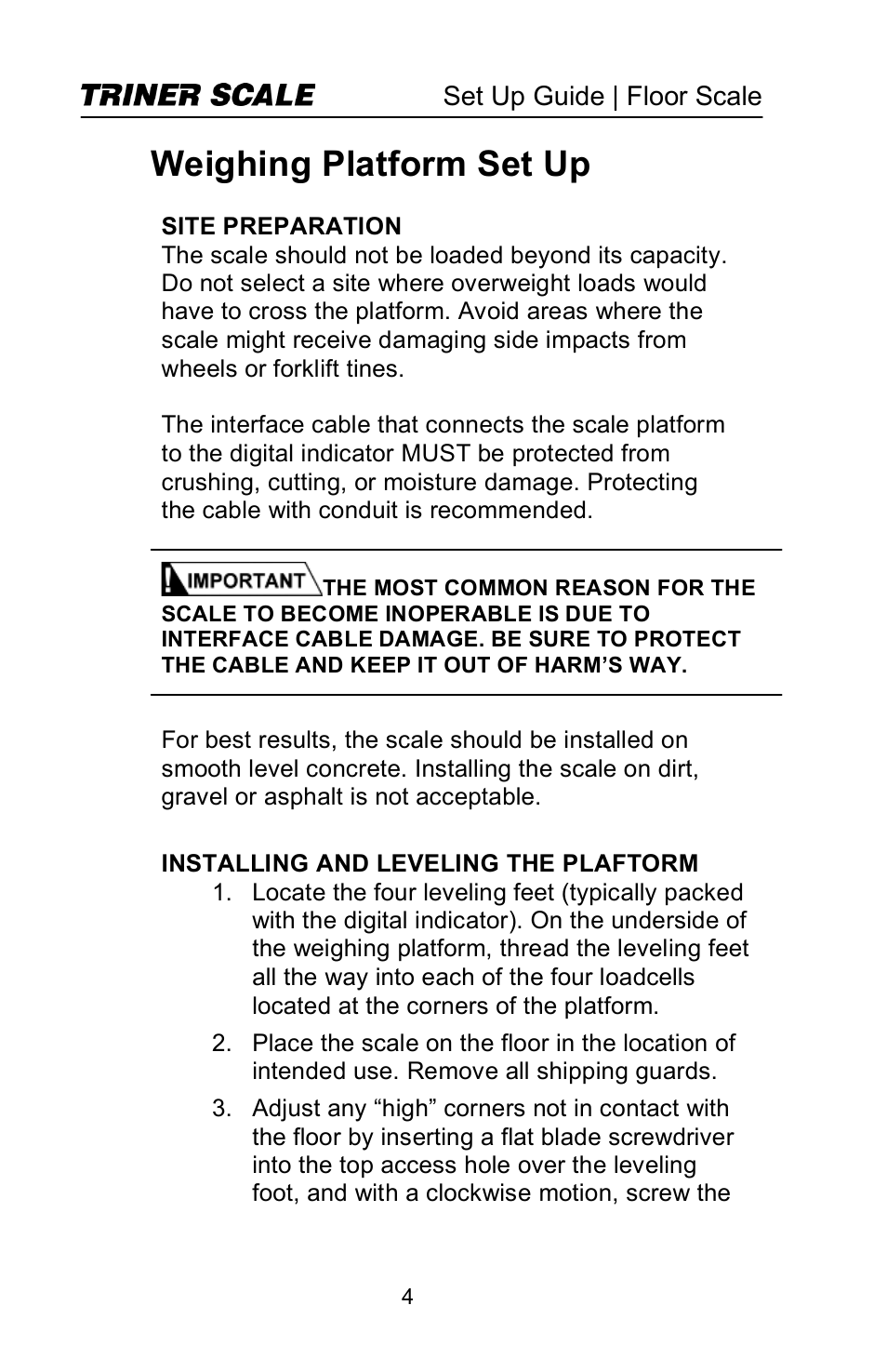 Weighing platform set up | Triner Scale TSM Series User Manual | Page 6 / 18