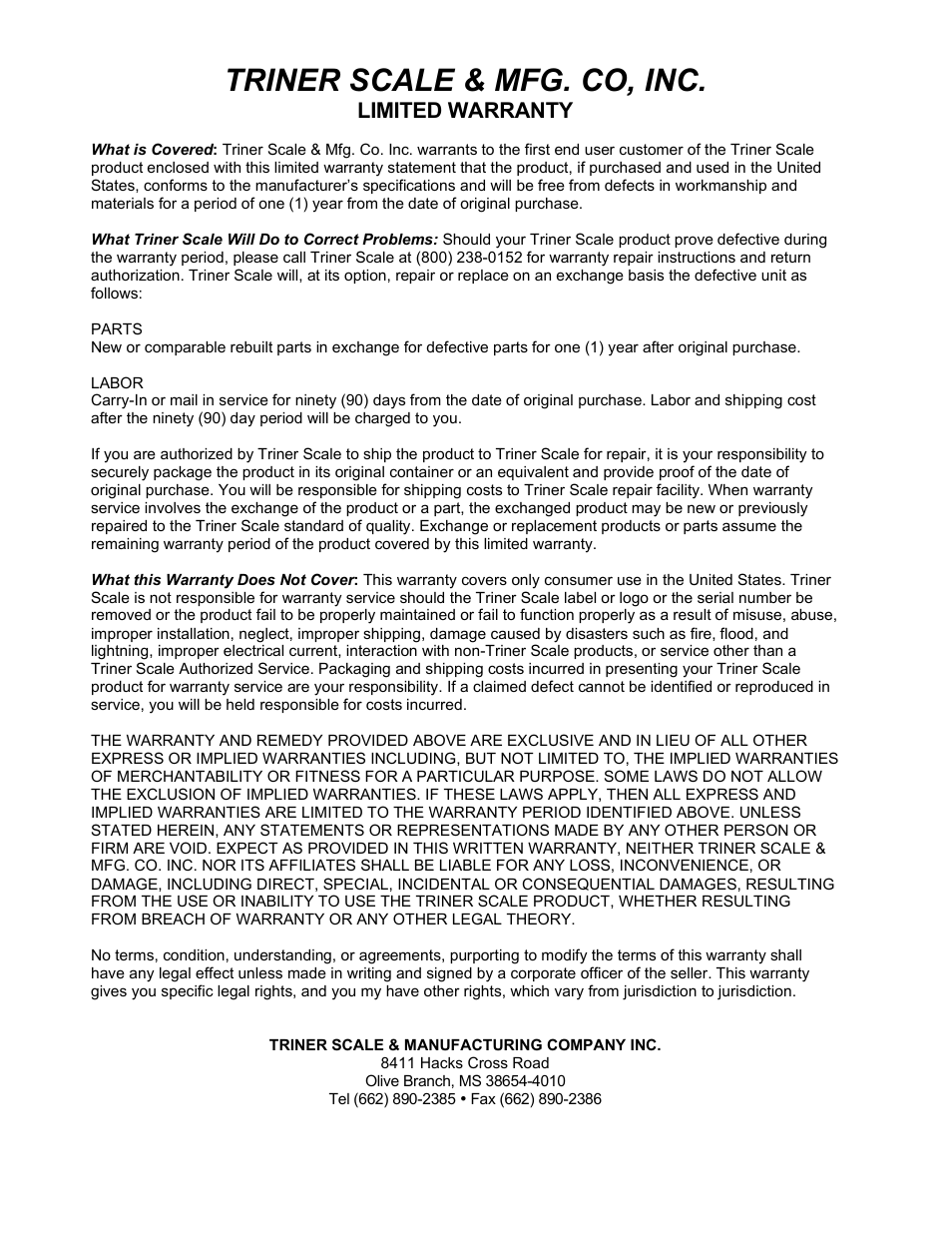 Triner scale & mfg. co, inc | Triner Scale TSM5-28-LS User Manual | Page 12 / 12