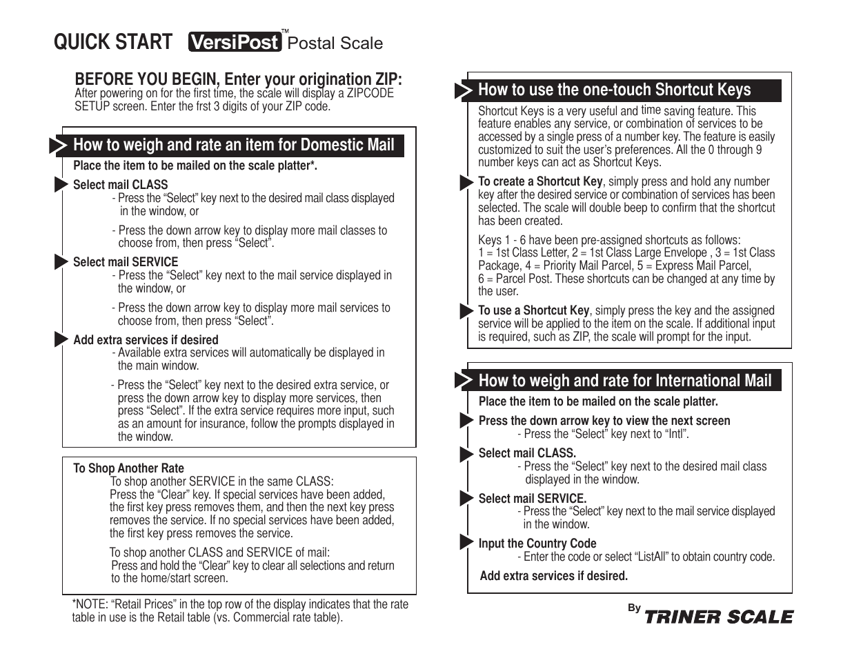Triner Scale VP-70 Quick Start User Manual | 1 page