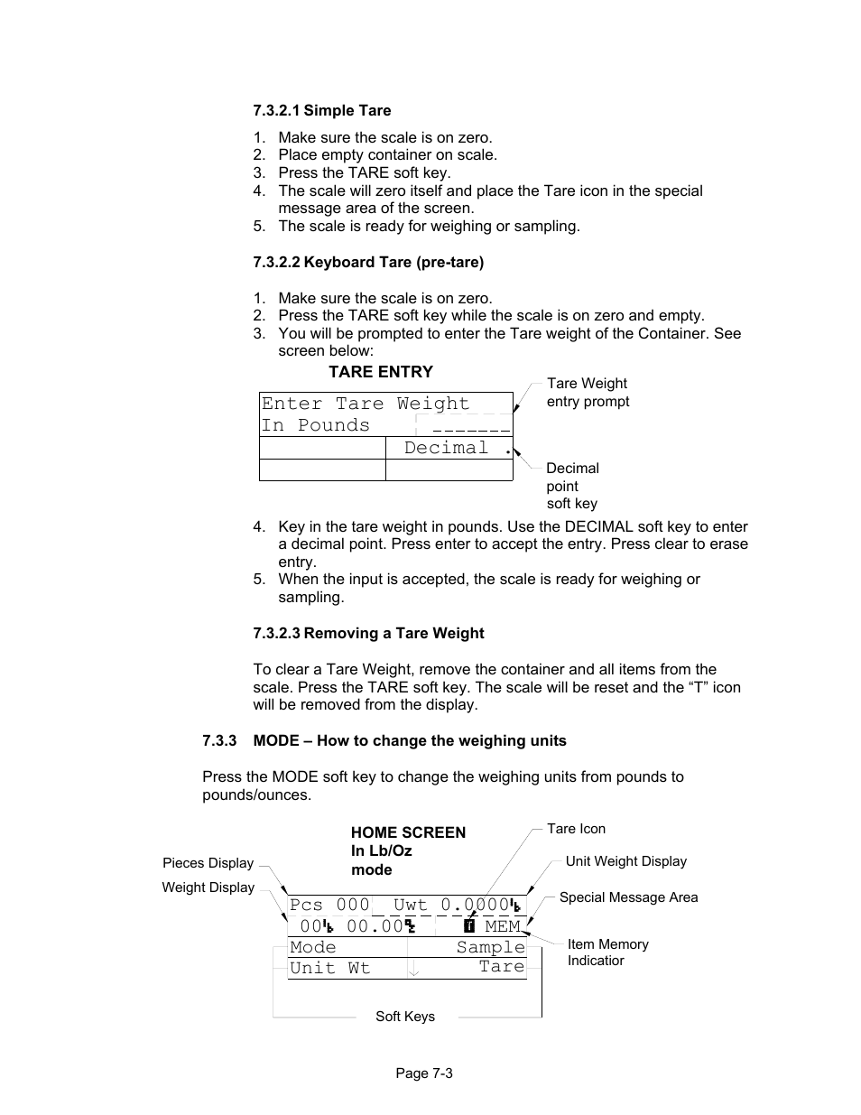 Enter tare weight in pounds decimal, Tare sample | Triner Scale VP-70 Manual User Manual | Page 34 / 51