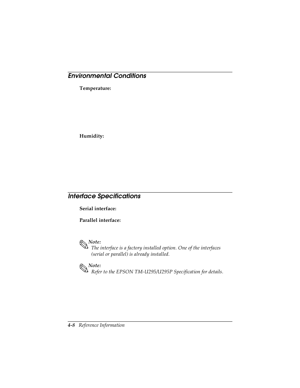 Environmental conditions, Interface specifications, Environmental conditions interface specifications | Triner Scale TMU-295 User Manual | Page 40 / 74