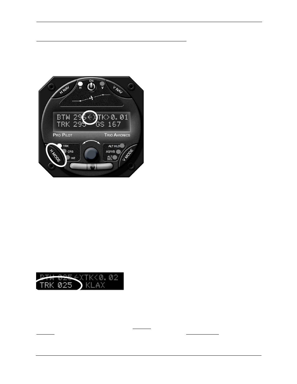 Normal power up display, gps active, Ground track field (trk), Variable field, top line | Trio Avionics Pro Pilot User Manual | Page 20 / 83