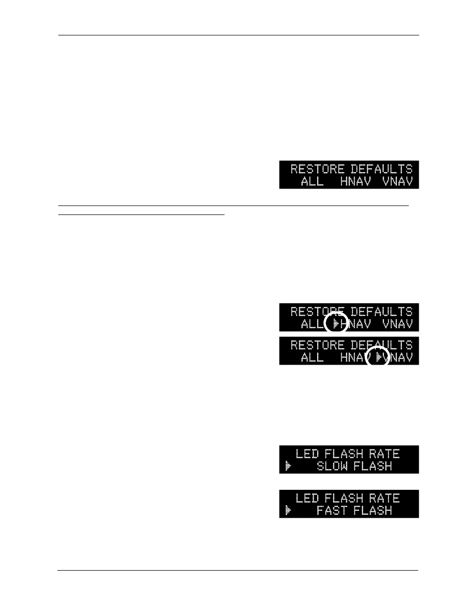 Restore defaults, Setting led flash rate | Trio Avionics Pro Pilot User Manual | Page 55 / 83