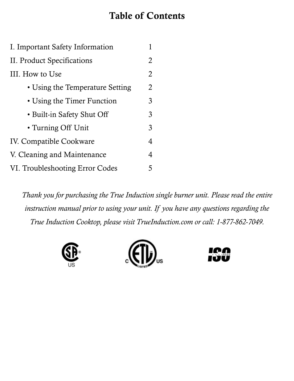 True Induction P3D User Manual | Page 2 / 7