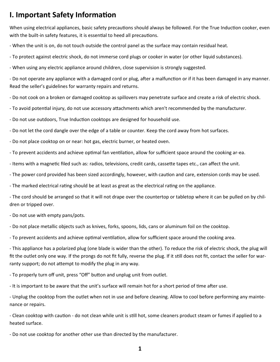 I. important safety information | True Induction P3D User Manual | Page 3 / 7