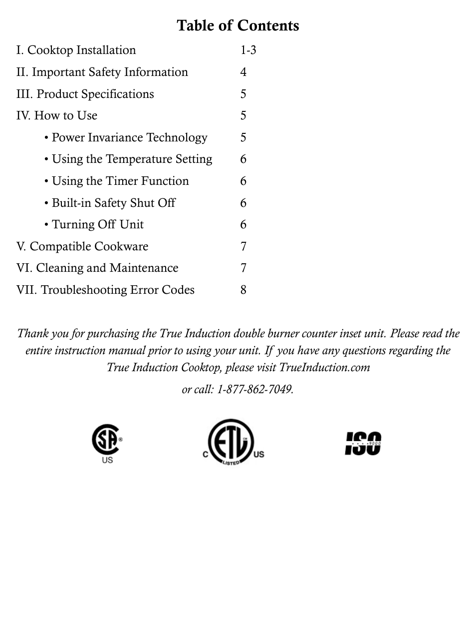 True Induction S2F3 User Manual | Page 2 / 10