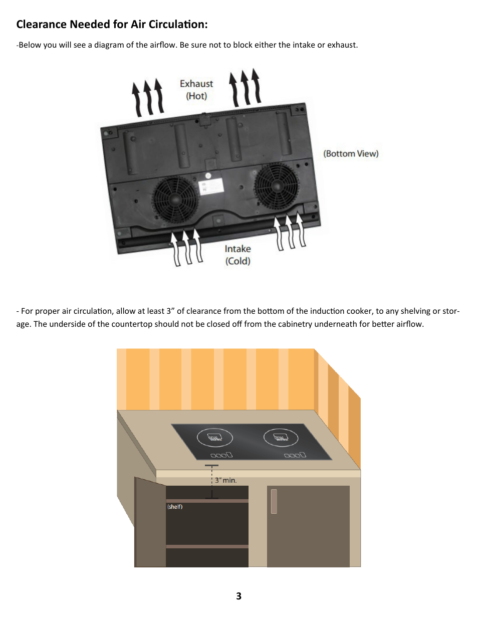 Clearance needed for air circulation | True Induction S2F3 User Manual | Page 5 / 10