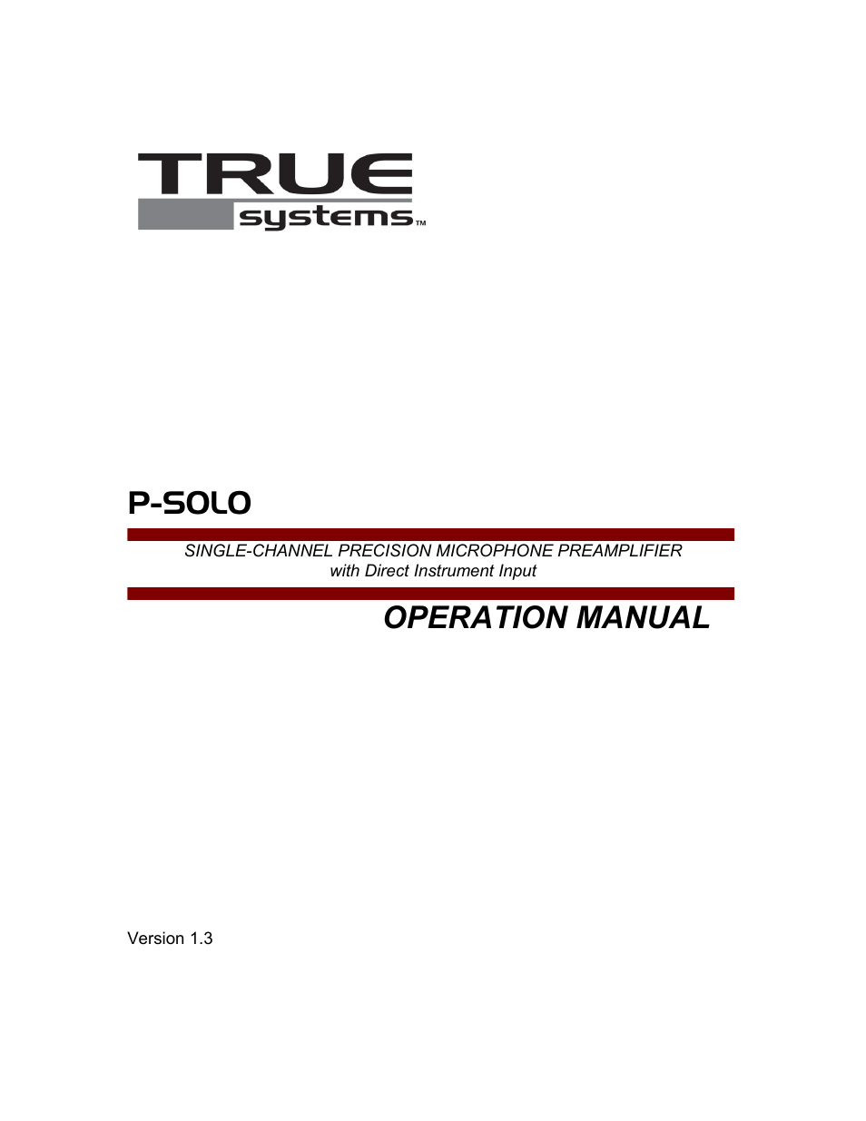 TRUE Systems P-SOLO User Manual | 14 pages