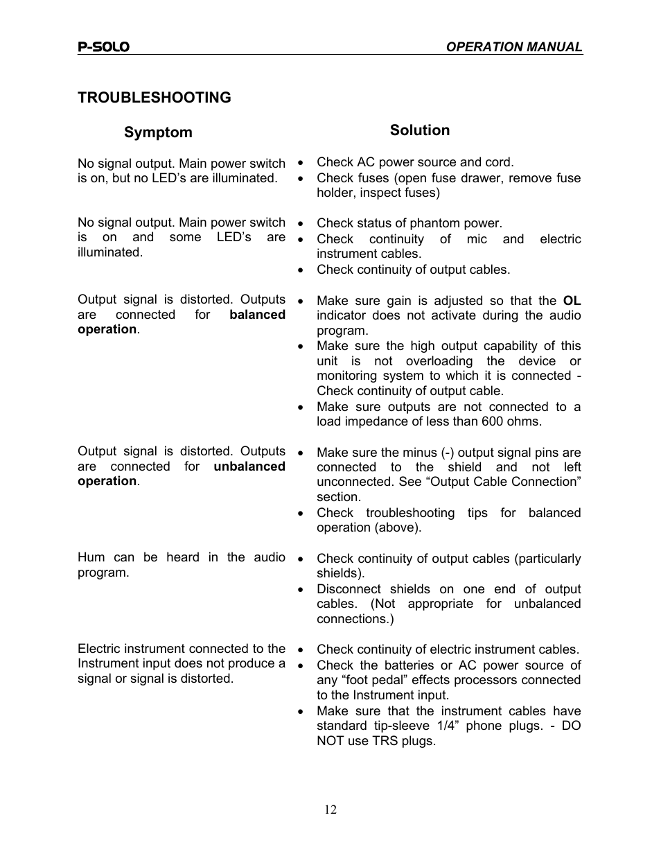 TRUE Systems P-SOLO User Manual | Page 12 / 14
