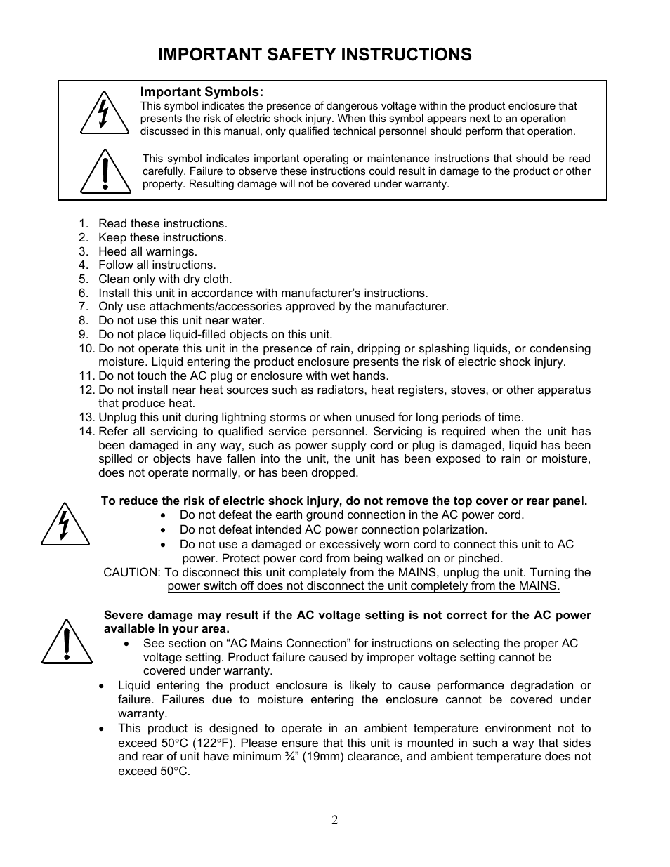 Important safety instructions | TRUE Systems P-SOLO User Manual | Page 2 / 14