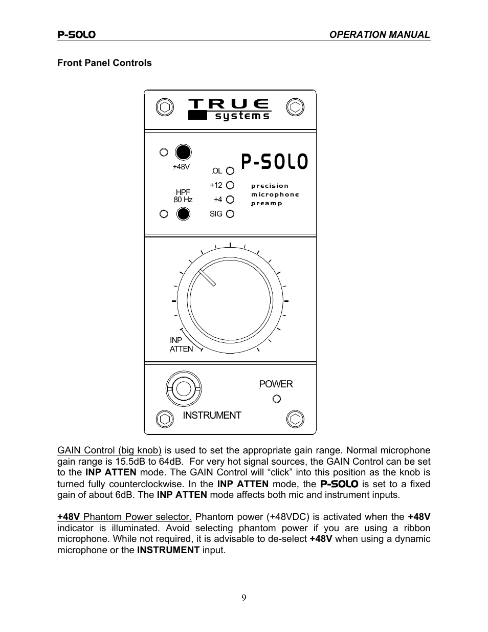 P -s o lo, T r u e | TRUE Systems P-SOLO User Manual | Page 9 / 14