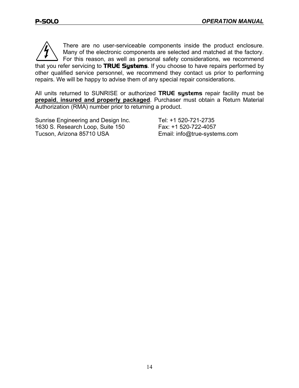 TRUE Systems P-SOLO RIBBON User Manual | Page 14 / 14