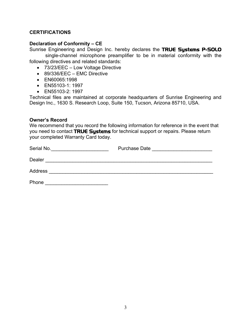 TRUE Systems P-SOLO RIBBON User Manual | Page 3 / 14