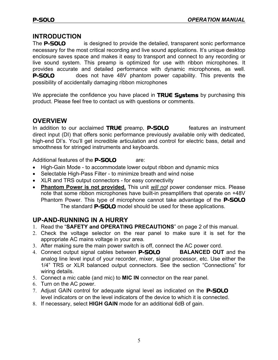 TRUE Systems P-SOLO RIBBON User Manual | Page 5 / 14