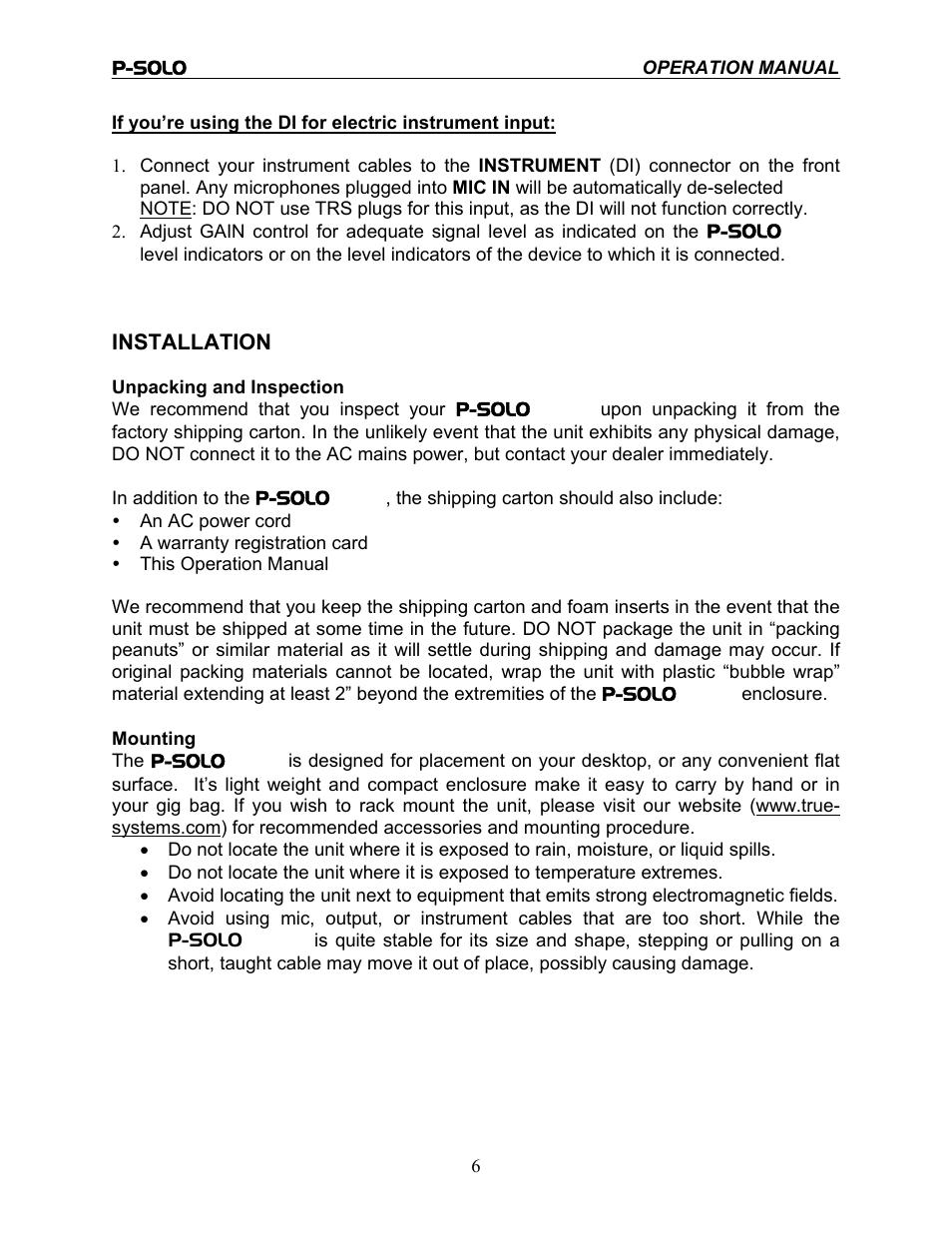 TRUE Systems P-SOLO RIBBON User Manual | Page 6 / 14