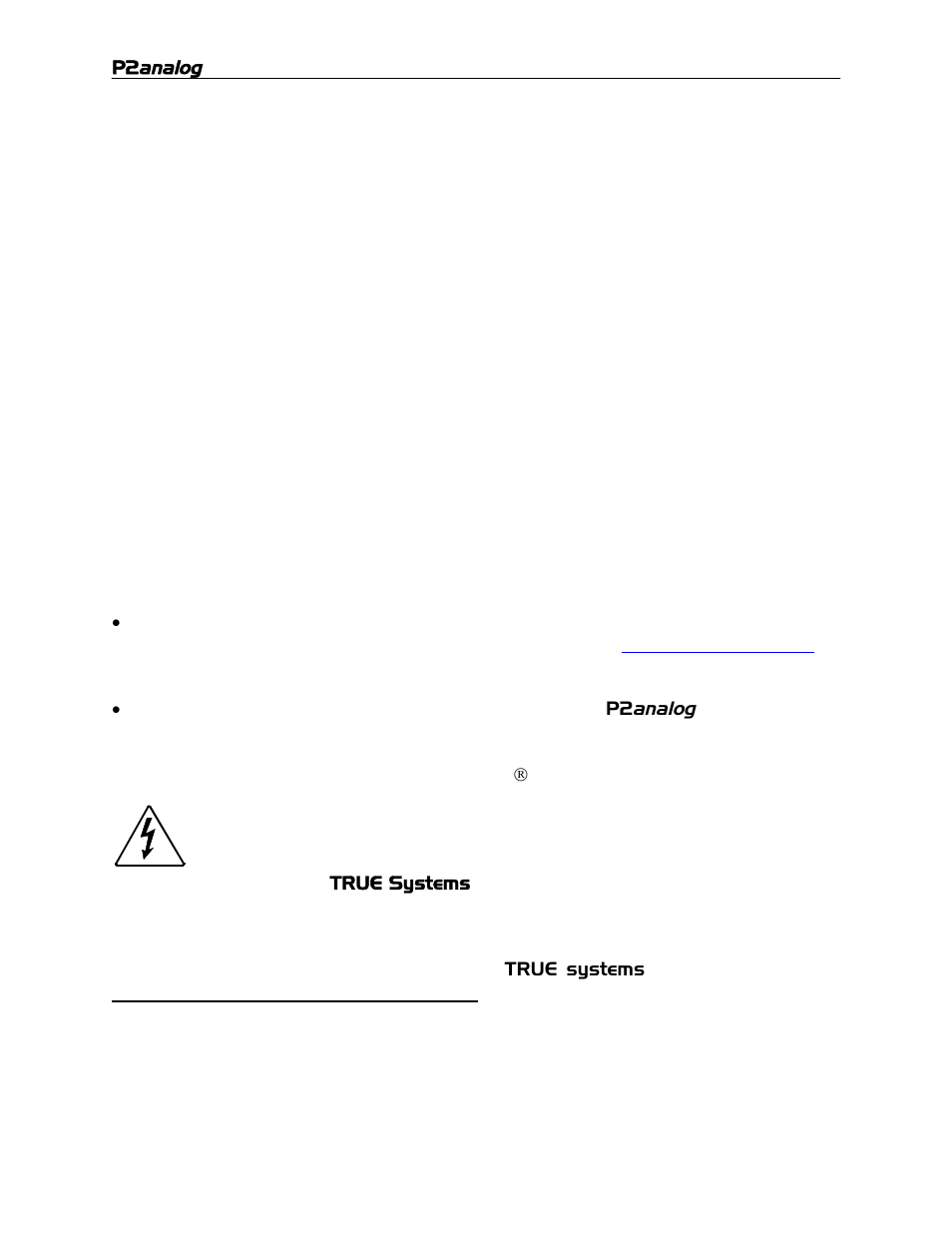 TRUE Systems P2 ANALOG User Manual | Page 18 / 18