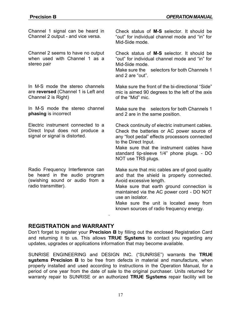 TRUE Systems PRECISION 8 User Manual | Page 17 / 18