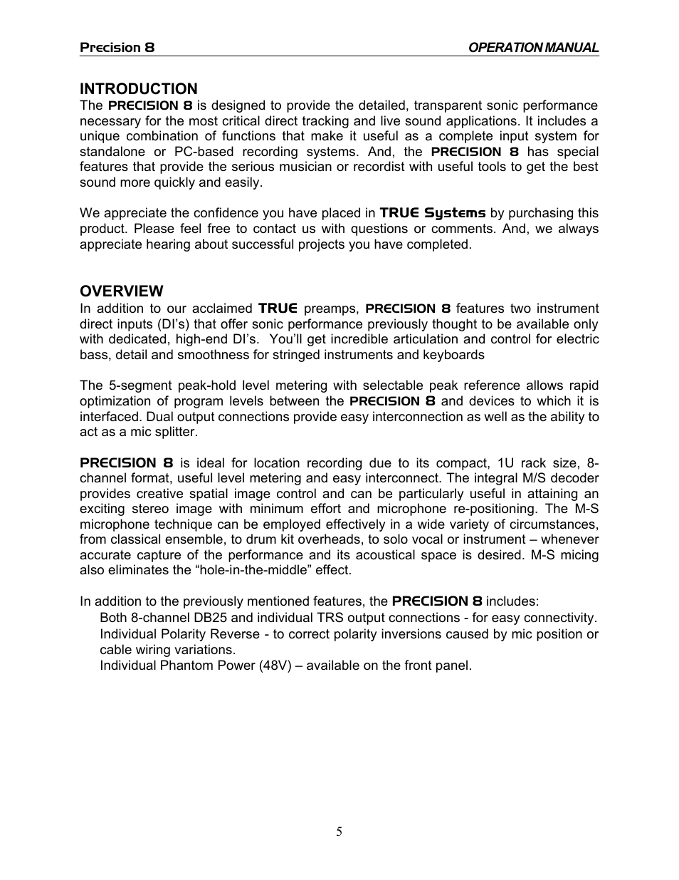 TRUE Systems PRECISION 8 User Manual | Page 5 / 18